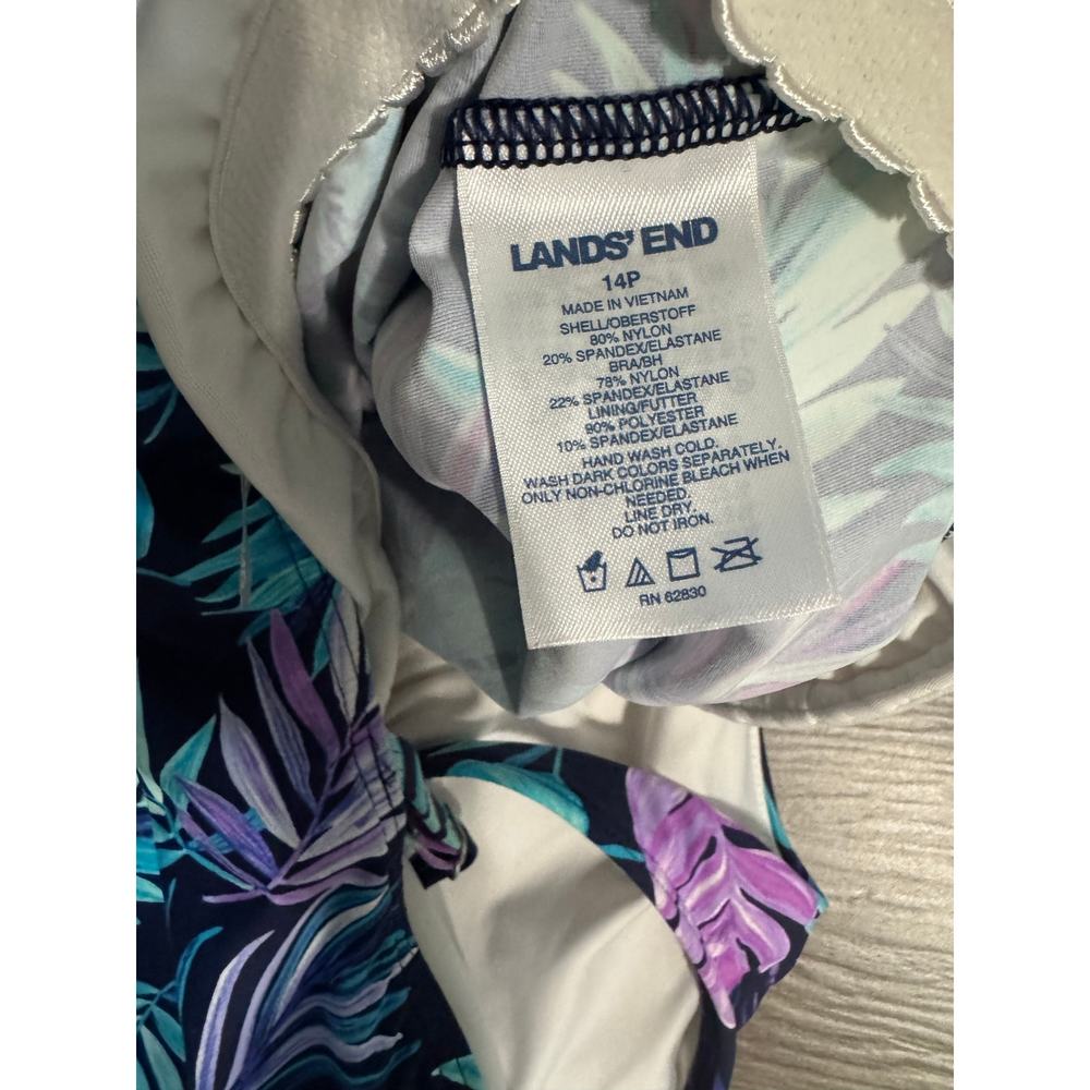 Lands End Navy Blue Tropical Leaves Tankini‎ Top Size 14P - Picture 3 of 3